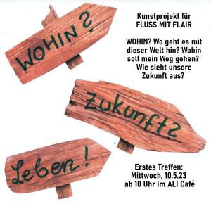 Wohin? Flyer mit Wegweisern