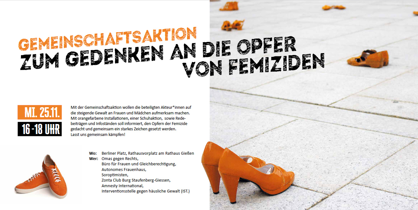 orange Schuhe auf Asphalt - Ankündigung Gemeinschaftsaktion